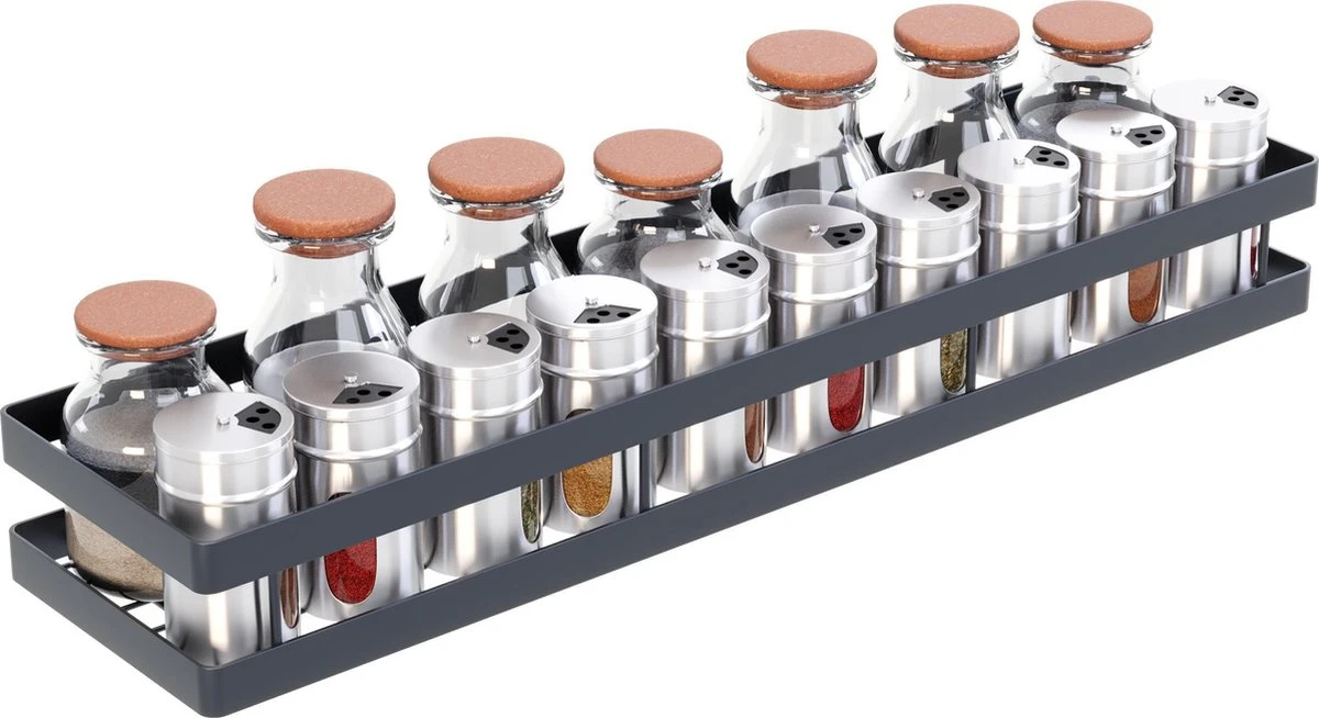 Noswo Kruidenrek Ophangbaar - Kruidenrek Voor Kruidenpotjes - Keukenrek Hangend - 50 Cm - Zwart 1 Noswo Kruidenrek Ophangbaar - Kruidenrek Voor Kruidenpotjes - Keukenrek Hangend - 50 Cm - Zwart