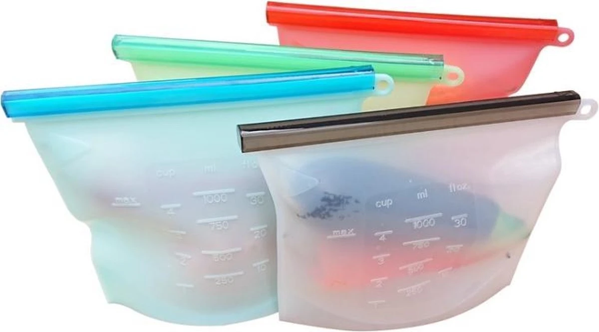 Siliconen Vershoudzakken | Bewaarzakken | Diepvrieszakken | Herbruikbaar | Lekvrij | Set 4-Stuks 1000ml | Vries & Hitte Bestendig | 4 Kleuren 1 Siliconen Vershoudzakken | Bewaarzakken | Diepvrieszakken | Herbruikbaar | Lekvrij | Set 4-Stuks 1000ml | Vries & Hitte Bestendig | 4 Kleuren