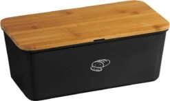 Melamine Broodtrommel Met Bamboe Snijplank | Brood Bewaar Doos Met Hoge Kwaliteit Bamboe Snij Plank | Met Bamboe Deksel, Te Gebruiken Als Brood Snijplank | Afm. 34 X 18 X 14 Cm. | Kleur Brood Trommel: ZWART -Huishoudelijke Benodigdheden Winkel 1200x713