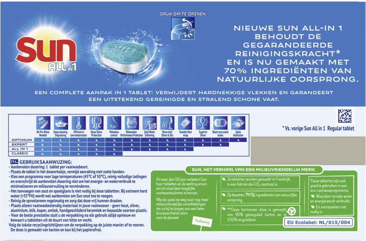 SUN® Sun All-in-1 Normaal Vaatwastabletten - 7 X 25 Tabletten - Voordeelverpakking 10 SUN® Sun All-in-1 Normaal Vaatwastabletten - 7 X 25 Tabletten - Voordeelverpakking - Afbeelding 10