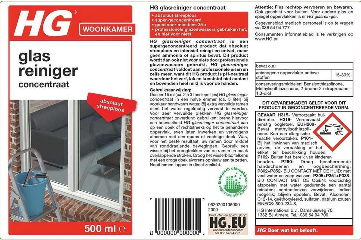 HG Glasreiniger Concentraat - 500ml - Reinigt Streeploos - De Keuze Van Professionele Glazenwassers 2 HG Glasreiniger Concentraat - 500ml - Reinigt Streeploos - De Keuze Van Professionele Glazenwassers - Afbeelding 2