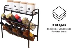 Zindoo Kruidenrek Zwart 3-laags Staand - Specerijen Rek - Kruiden Rek - Duurzaam RVS - Anti Slip Onderzijde - Specerijenstandaard – Keukenorganizer - Spice Rack - Kitchen Rack - Spice Organizer Keukenaccessoire - ZIN-SR05 -Huishoudelijke Benodigdheden Winkel 1200x812