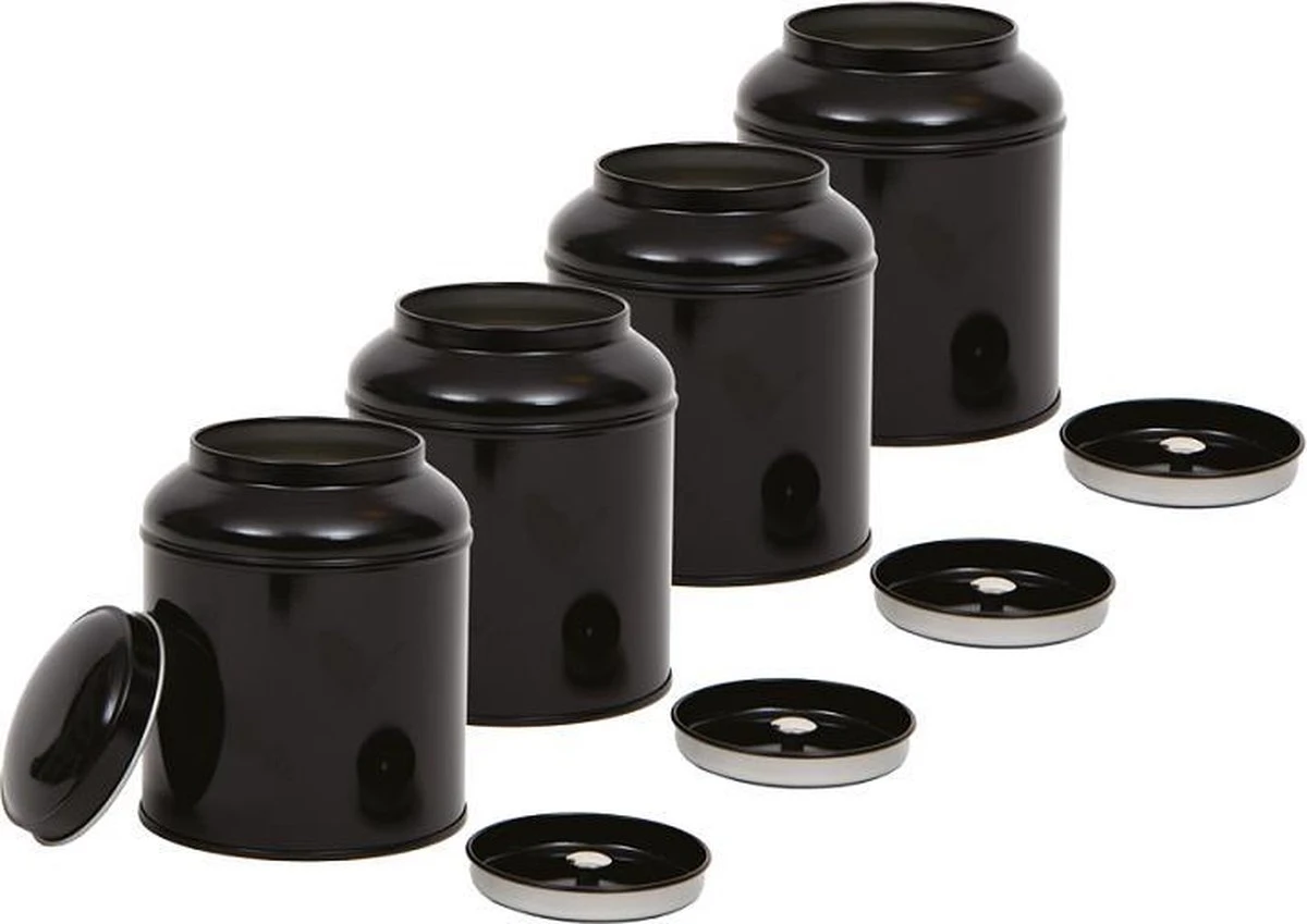 Merkloos Theeblik - Kruidenblik - Voorraadblik - Bewaarblik - Met Aroma Deksel - Zwart - 4 Stuks 1 Merkloos Theeblik - Kruidenblik - Voorraadblik - Bewaarblik - Met Aroma Deksel - Zwart - 4 Stuks