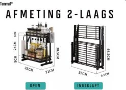 TammaT - Kruidenrek - Kruidenrek Staand - Inklapbare Keukenrek - 3-laags 35x21x56,5CM - Keuken Organizer - Aanrecht Organizer - Keuken Opslag - Roestvrij Staal - Opbergrek - Keuken Organizers - Roestvrij En Krasvrij -Huishoudelijke Benodigdheden Winkel 1200x861 1