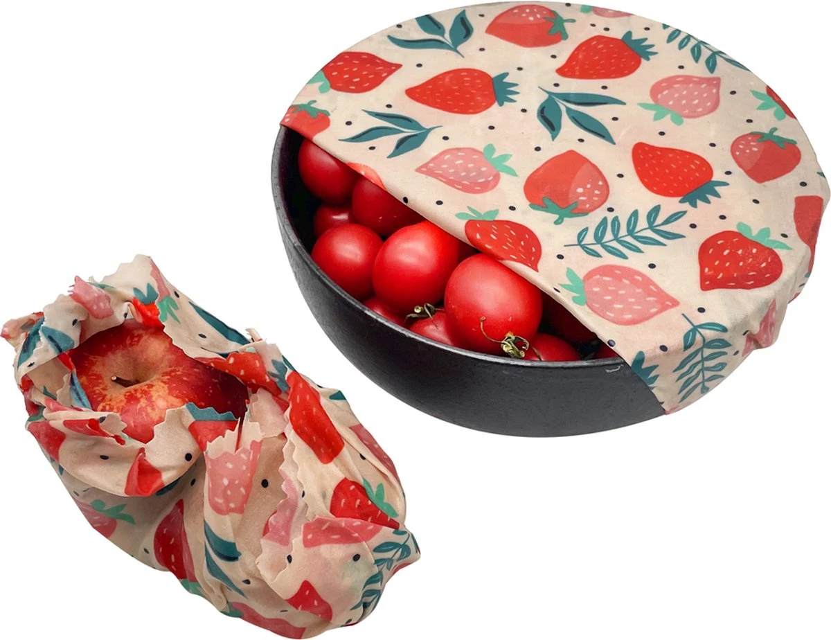 Bijenwas Wraps (Bijenwas Doek) - "rode Aardbei" Set Van 3 - 1S, 1M, 1L - Beeswax Wraps - Herbruikbaar Boterhamzakje - Bee Wrap - Beewax - Bijenwasdoek - Zero Waste - Duurzaam Cadeau 3 Bijenwas Wraps (Bijenwas Doek) - "rode Aardbei" Set Van 3 - 1S, 1M, 1L - Beeswax Wraps - Herbruikbaar Boterhamzakje - Bee Wrap - Beewax - Bijenwasdoek - Zero Waste - Duurzaam Cadeau - Afbeelding 3