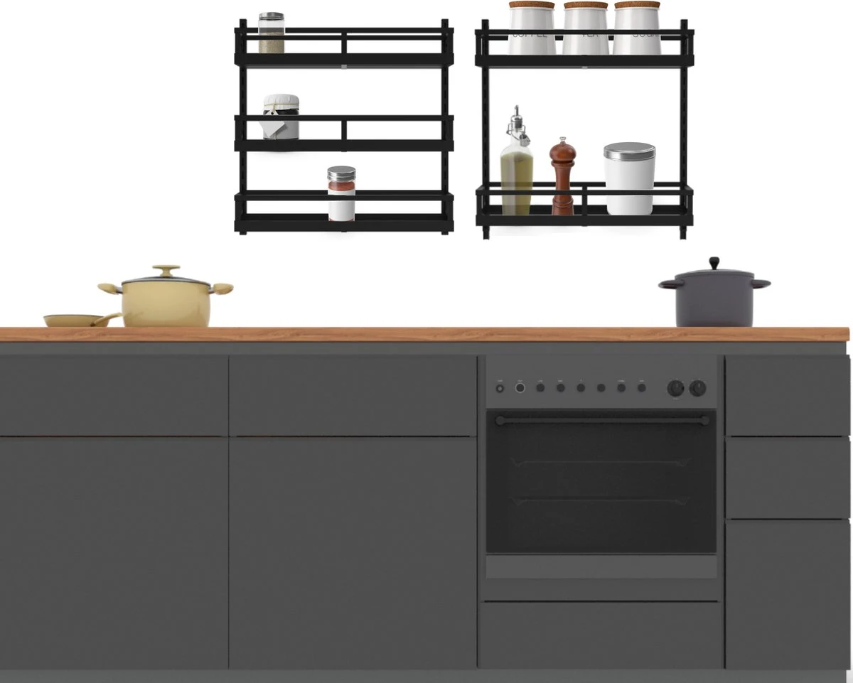 Soome Viljo - Kruidenrek Ophangbaar - Keukenrek - Wandrek - Keuken Organizer - 5 Laags - Verstelbaar - Staal - Zwart - H85xB42.5cm 2 Soome Viljo - Kruidenrek Ophangbaar - Keukenrek - Wandrek - Keuken Organizer - 5 Laags - Verstelbaar - Staal - Zwart - H85xB42.5cm - Afbeelding 2