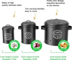 Professionele Bewaardozen - Set Van 3 - Voor Aardappels, Uien En Knoflook - Retro Design - Voorraadcontainer Van Metaal - Keukenopslag - Groentes Bewaren Voor Lange Tijd - Perfect Cadeau Voor In De Keuken -Huishoudelijke Benodigdheden Winkel 1200x999