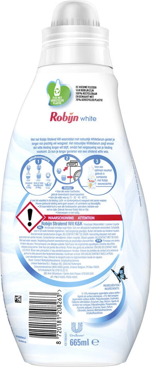 Robijn Klein & Krachtig Stralend Wit Vloeibaar Wasmiddel - 8 X 19 Wasbeurten - Voordeelverpakking 6 Robijn Klein & Krachtig Stralend Wit Vloeibaar Wasmiddel - 8 X 19 Wasbeurten - Voordeelverpakking - Afbeelding 6