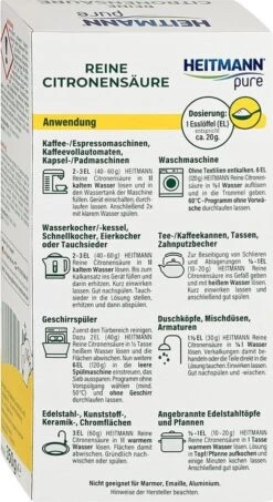 HEITMANN Pure Ontkalker- Citroenzuur Ontkalker, Natuurvriendelijke Kalkreiniger Voor Een Hygiënische Reiniging - Poeder, 1x 350 G 10 HEITMANN Pure Ontkalker- Citroenzuur Ontkalker, Natuurvriendelijke Kalkreiniger Voor Een Hygiënische Reiniging - Poeder, 1x 350 G -Huishoudelijke Benodigdheden Winkel 654x1200