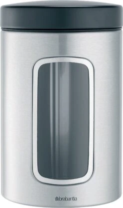 Brabantia Voorraadbus - 1,4 L - Matt Steel Fingerprint Proof / Matt Black Deksel - Met Venster -Huishoudelijke Benodigdheden Winkel 713x1200 1
