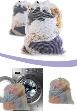 Wasnet Waszak - Groot - XL - 60 X 80 CM - Wit - Treksysteem - Trekbandsluiting - Polyester - Laundry Bag -Huishoudelijke Benodigdheden Winkel 832x1200