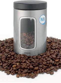 Brabantia Voorraadbus - 1,4 L - Matt Steel Fingerprint Proof / Matt Black Deksel - Met Venster -Huishoudelijke Benodigdheden Winkel 882x1200